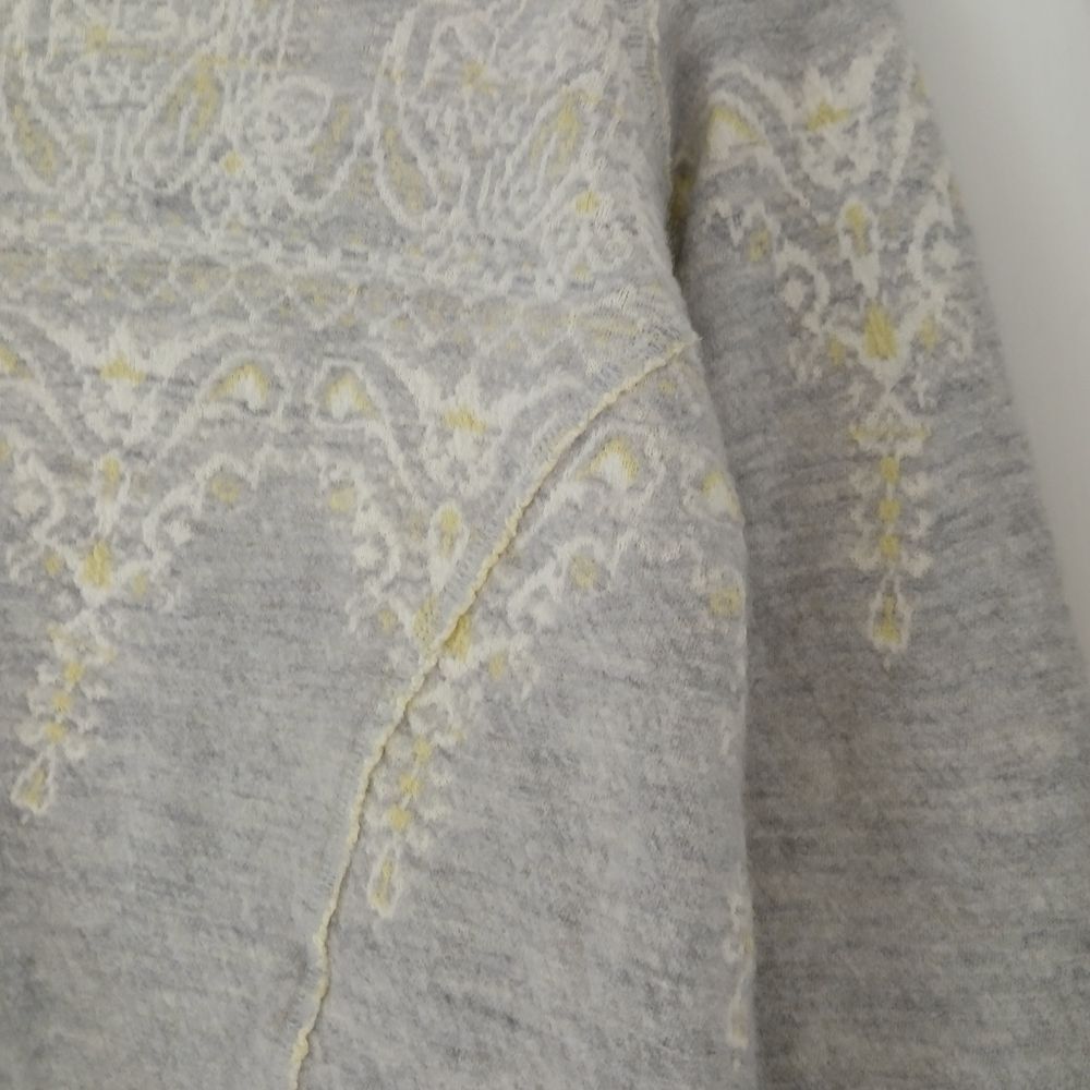 RARE Free People Wool/Cotton Fair Isle Button Sweater Grey Yellow S/M - Picture 6 of 11